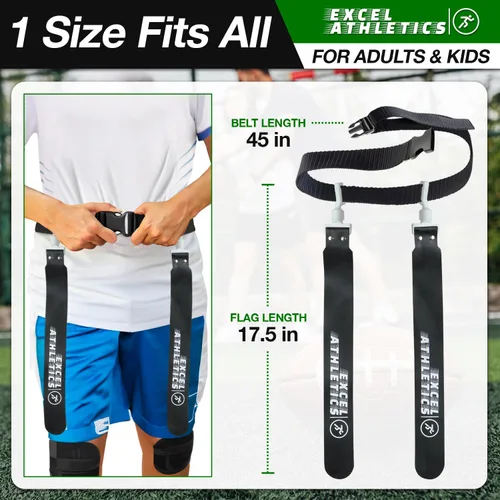 Miniatura 5 de Juego de fútbol con bandera, cinturones de fútbol ajustables para jóvenes, niños y adultos con 1 cinturón y 2 banderas (blanco)
