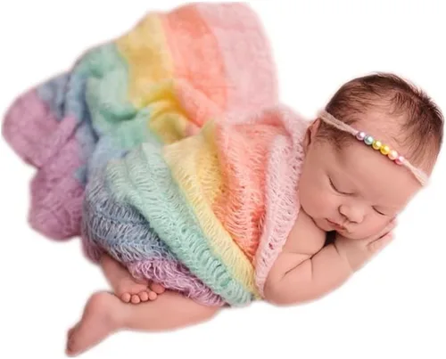 Miniatura 7 de Coberllus Accesorios de fotografía para bebé recién nacido, manta de mohair para niño y niña, arco iris, larga ondulación, para sesión de fotos