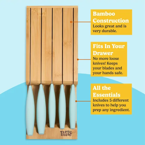 Miniatura 5 de Juego de cuchillos de cocina Tasty para cajón, cubiertos y organizador de cocina que ahorran espacio, incluye cuchillo de chef, para pan, Santoku