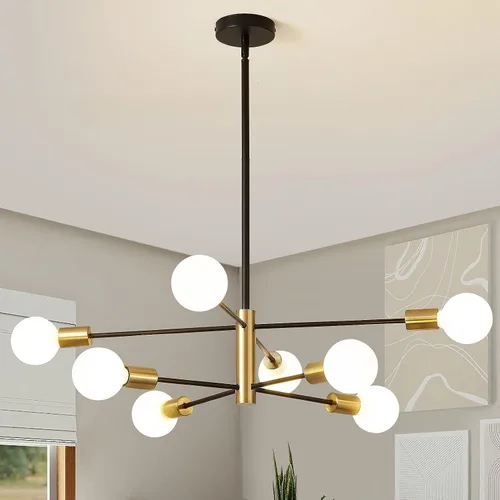 Miniatura 9 de Candelabro Sputnik MOUFIER, lámpara de techo en negro y dorado, altura ajustable, E27, iluminación moderna de techo, lámpara para sala de estar, 5