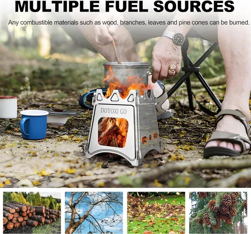 Miniatura 6 de Estufa de leña portátil para camping, de acero inoxidable, ligera, de arranque rápido, con bolsa de transporte para cocinar al aire libre