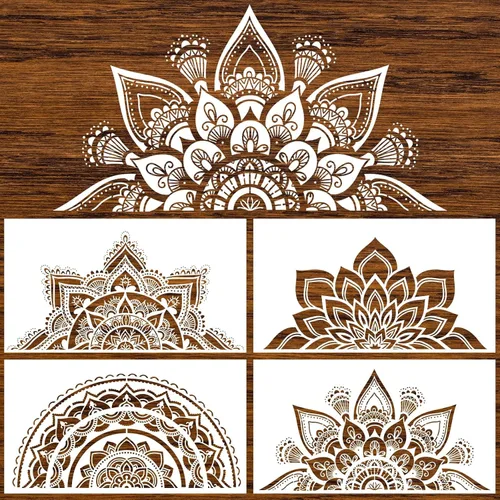 Miniatura 8 de 8 Piezas Plantillas de Pintura de Mandala - Plantillas Reutilizables de Diseño Floral para Pared DIY, Azulejos, Muebles, Lienzo, Decoración