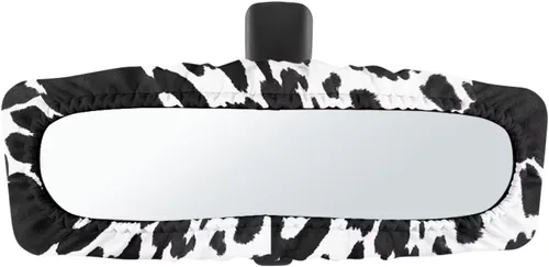 Miniatura 31 de Funda para espejo retrovisor de automóvil con estampado de vaca negro, protector de espejo retrovisor automático elástico