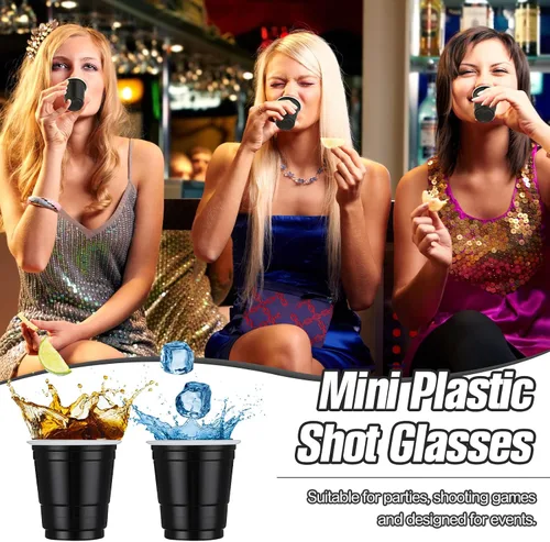 Miniatura 3 de 200 vasos de plástico de 2 onzas para degustación de vino, whisky, alimentos, graduación, boda, baby shower, fiesta, beber cerveza (color negro)