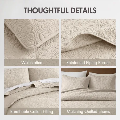 Miniatura 4 de Madison Park Quebec - Colcha acolchada reversible estilo damasco, ideal para todas las estaciones, juego de cama de colcha ligera y fundas a juego