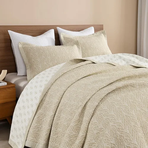 Miniatura 11 de SahSahCasa - Juego de cama con edredón tamaño queen, 100% algodón, con colcha, patrón botánico, color sólido, elegante, edredón acolchado ligero