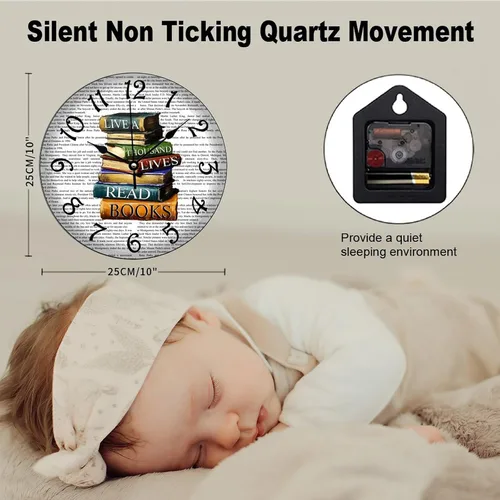 Miniatura 2 de ArogGeld Lived A Thousand Lives Read Books - Reloj de arte que no hace tictac, funciona con pilas, para leer libros, para amantes de los libros