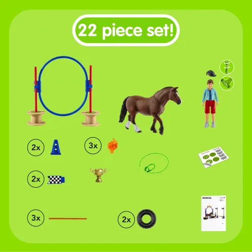 Miniatura 2 de Schleich Farm World, juguetes de caballos para niños, juego de carreras de agilidad de poni con figuras de caballo y accesorios, juego de 22 piezas