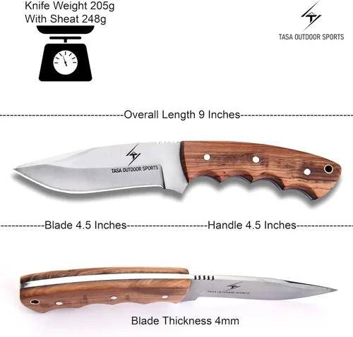 Miniatura 2 de Cuchillo de hoja fija: cuchillo de caza desollador hecho a mano de 9 pulgadas para hombres con mango de madera de olivo, cuchillo bushcraft de acero