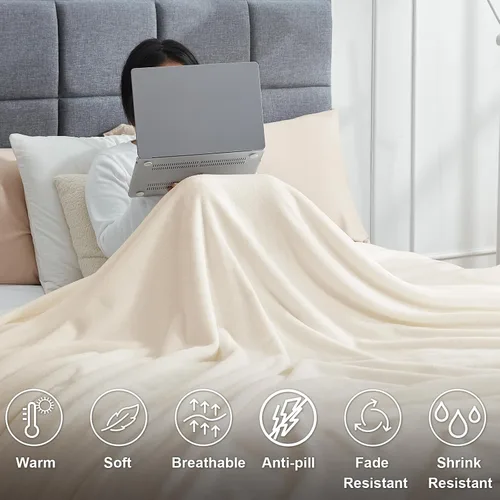 Miniatura 9 de Hansleep Manta de forro polar para sofá beige, súper suave manta de franela esponjosa y acogedora para todas las estaciones, beige, manta de 50x60