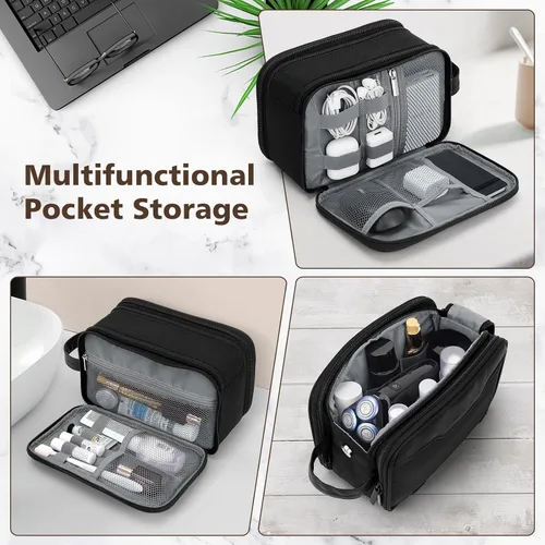 Miniatura 5 de Bolsa de aseo Wedama para hombres, bolsa de aseo colgante de viaje para viajes de negocios, natación, camping, Negro, M, Classic
