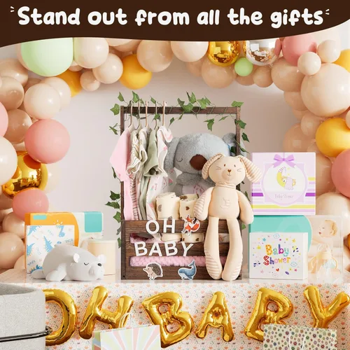 Miniatura 4 de Cesta de regalo para baby shower, caja de madera, letras de madera personalizadas y perchas para ropa recién nacido, regalos para bebés, niñas