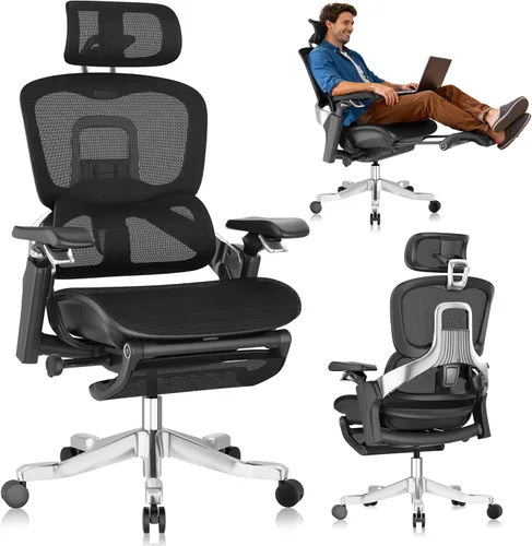 GABRYLLY Silla de oficina ergonómica, silla de escritorio con respaldo alto con reposacabezas, brazos abatibles, bloqueo de inclinación de 90-120° y