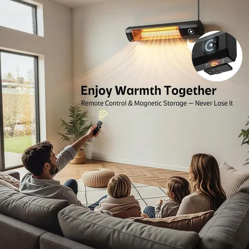 Miniatura 6 de Calentador eléctrico de pared para patio, calentador infrarrojo de 34 pulgadas y 1500 W con sensor de movimiento, IPX5 impermeable, 9 niveles