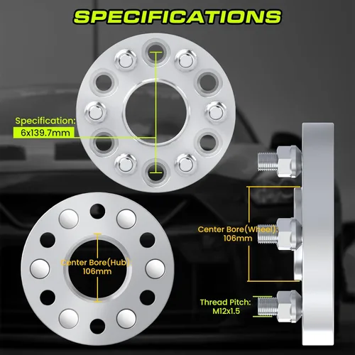 Miniatura 2 de 2 espaciadores de rueda centrados de 1.969 in (2 pulgadas) forjados 6x139.7 (6x5.5) – Compatible con Tacoma 1995–2023, 4Runner 1984–2023, Tundra