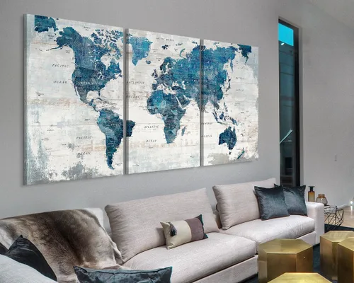 Miniatura 3 de Decoración de pared de oficina, arte de pared grande para sala de estar, lienzo, mapas del mundo, obras de arte enmarcadas para paredes, pinturas