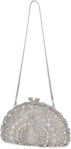 Miniatura 6 de Bolso de mano de lujo con diamantes de imitación de pavo real, para novia, boda, fiesta, para mujer