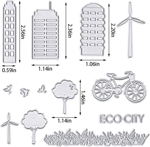 Miniatura 2 de Troqueles ecológicos para hacer tarjetas, ECO City Building Bike Troquel para álbumes de recortes, papel, manualidades, decoración, álbum