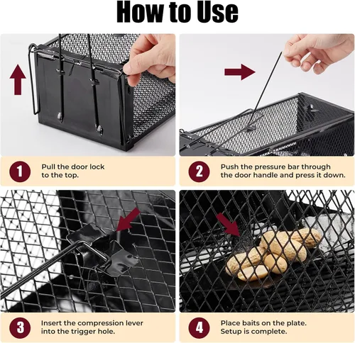 Miniatura 4 de Paquete de 2 trampas humanas para ratas de 12.5 x 5.5 x 4.5 pulgadas, trampas reutilizables para uso en interiores y exteriores, captura en vivo sin