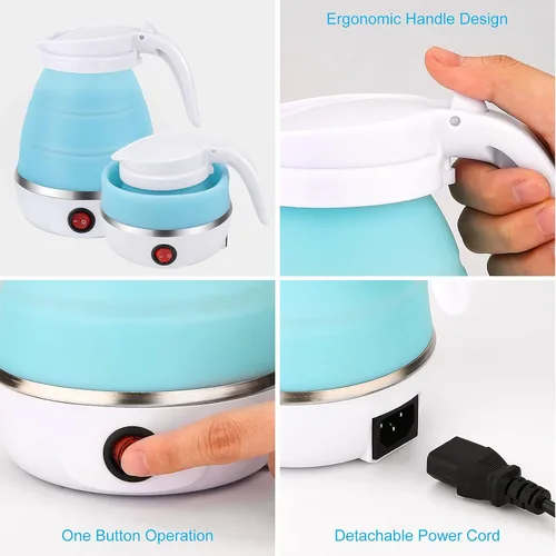 Miniatura 2 de Hervidor Eléctrico Portátil de Tamaño de Viaje, 600ML Pequeño Plegable para Té y Café con Tazón y Tazas Colapsables, 5 Minutos de Agua en Ebullición