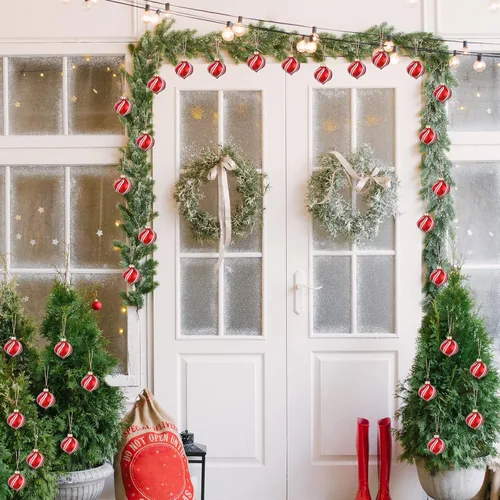 Miniatura 6 de Hungdao Juego de 12 adornos navideños de menta, bolas de bastón de caramelo de Navidad, adornos de bastón de caramelo de Navidad, bolas de Navidad