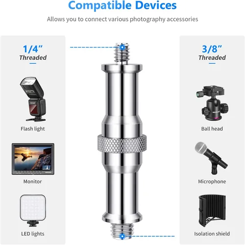 Miniatura 4 de NEEWER ST23 - Paquete de 3 adaptadores de rosca estándar de 1/4 a 3/8 pulgadas, adaptador de rosca para soporte de luz de estudio, adaptador