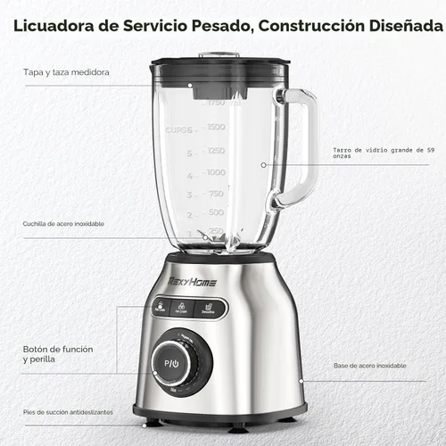 Miniatura 7 de Licuadora con 3 programas, licuadoras de encimera de alta resistencia de 1000 W para cocina, tarro de vidrio de 59 onzas, limpieza automática de 8