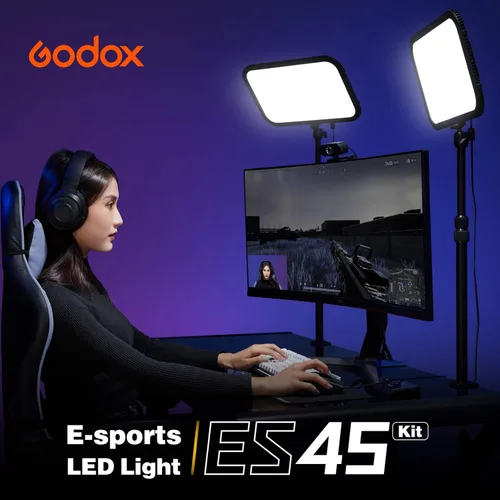 Miniatura 2 de Godox Luz de llave ES45, luz de video LED con soporte de escritorio extensible, control inalámbrico 2.4G, 0-100% de brillo y temperatura