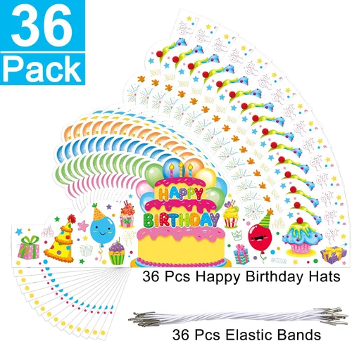 Miniatura 2 de Paquete de 36 coronas de cumpleaños para niños, sombreros de fiesta de papel coloridos para estudiantes, aula, escuela, suministros de fiesta VBS