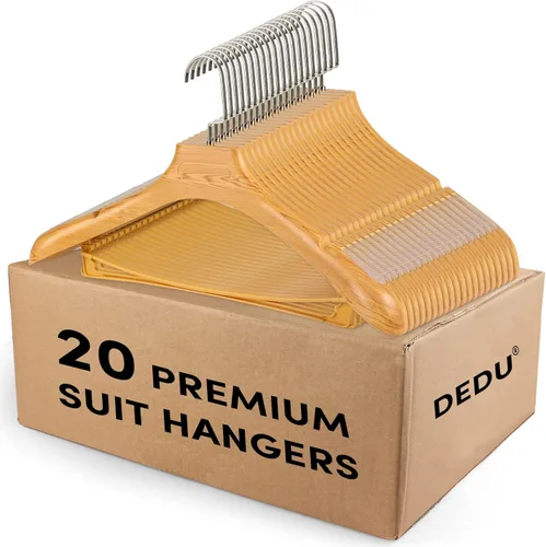 DEDU Perchas de traje para hombre, paquete de 20, ancho de 17.5", perchas de abrigo sin protuberancia en el hombro, antideslizantes para suéteres