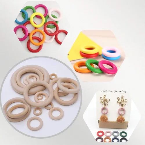Miniatura 6 de NNHOM 70 anillos de madera para macramé, 7 tamaños de círculos de madera para manualidades, anillos para manualidades, fabricación de joyas