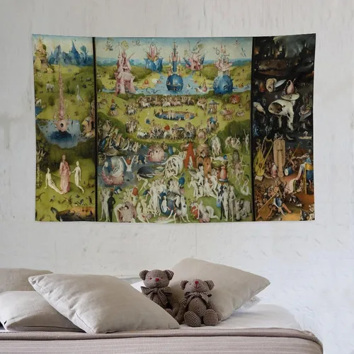 Miniatura 6 de Hieronymus Bosch Hieronymus Tapiz de pintura de fama mundial, tapiz de poliéster para decoración del hogar, dormitorio, decoración moderna, tapices