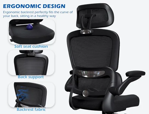 Miniatura 5 de TRALT Silla ergonómica de oficina, silla de escritorio con reposacabezas ajustable, silla de computadora de soporte lumbar, silla cómoda de malla