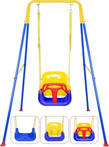 Juego de columpios 3 en 1 para niños pequeños, columpio plegable con soporte, para interiores y exteriores, columpios multifuncionales para patio