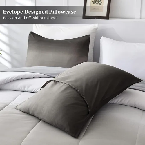 Miniatura 7 de Anibedding Juego de edredón gris de 7 piezas, tamaño King, degradado negro, gris y blanco, ropa de cama en una bolsa para cama King, juegos de ropa