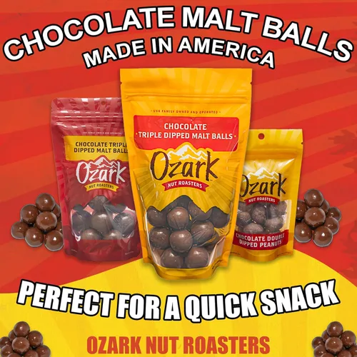 Miniatura 4 de OZARK NUT ROASTERS Bolas de malta de chocolate, aperitivo gourmet de caramelo malteado, rico sabor a chocolate, bolsa resellable de 14 onzas