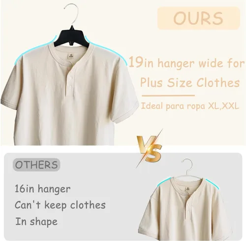Miniatura 2 de Perchas extra anchas para ropa de talla grande, ganchos para cuerda de colgar, perchas de tamaño grande de 19 pulgadas, ideales para camisas XL