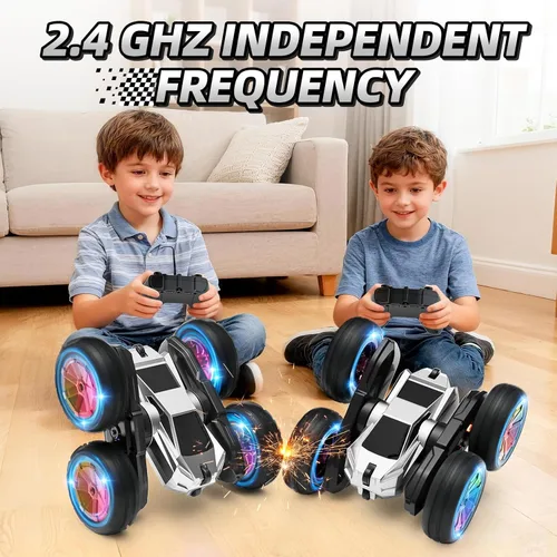 Miniatura 3 de MACALOCA Coche de control remoto, juguetes de autos RC para niños de 4 a 7 años, 6 a 12 años, auto de acrobacias RC 4WD con luces y rotación