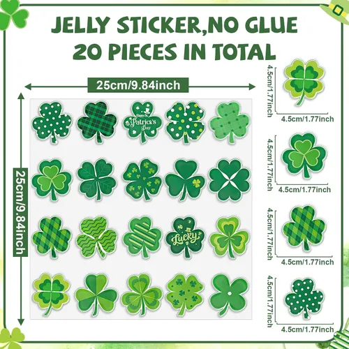 Miniatura 2 de 20 calcomanías de gel para el día de San Patricio, trébol para ventana, para decoración de habitación, reutilizables, extraíbles, gelatina de trébol