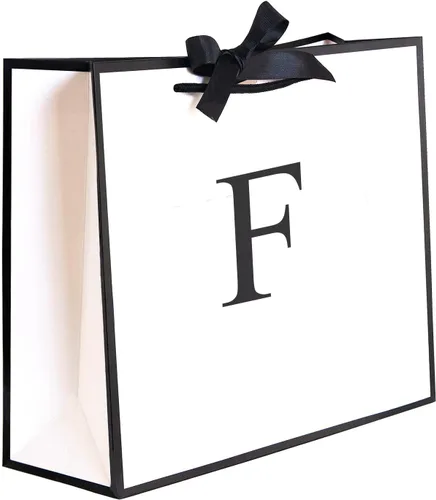 Miniatura 10 de QLSKO - Bolsa de regalo inicial con lazo de cinta, bolsa de papel horizontal personalizada, bolsa de regalo con monograma para cumpleaños