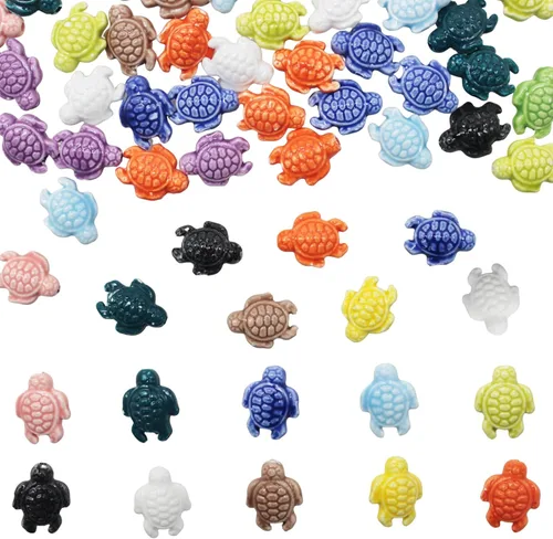 Decoendiy 50 cuentas de tortuga de cerámica, cuentas de porcelana de océano y playa, cuentas coloridas en forma de animales, cuentas espaciadoras