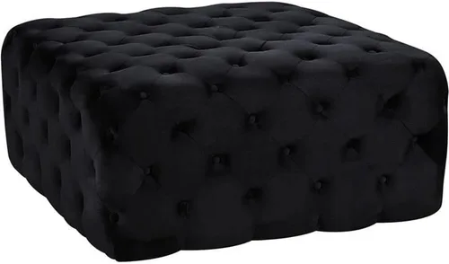 Meridian Furniture Ariel Collection Modern | Otomana/banco tapizado de terciopelo negro contemporáneo con botones profundos, marco de madera maciza,