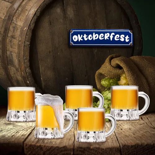 Miniatura 4 de Meanplan Juego de 48 mini tazas de cerveza a granel, vasos de chupito de 1 onza pequeña transparente con asas, mini tazas de whisky de degustación