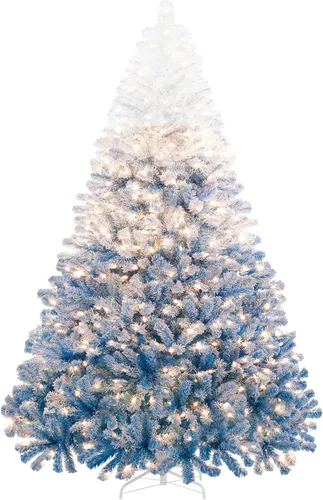 Miniatura 20 de Yaheetech Árbol de Navidad artificial preiluminado de 4.5 pies con luces incandescentes de color blanco cálido, árbol de Navidad con 340 puntas