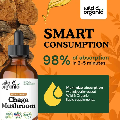 Miniatura 4 de Wild & Organic Suplemento de hongos Chaga – Apoyo inmunológico, digestivo y energético – Tintura de Chaga de rápida absorción – Añadir a gotas