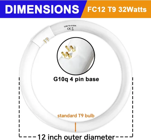 Miniatura 8 de FC8T9/CW 22W y FC12T9/CW 32W Set de focos blancos fríos, focos circulares de 8 pulgadas T9 de 22 vatios, foco fluorescente circline de 12 pulgadas
