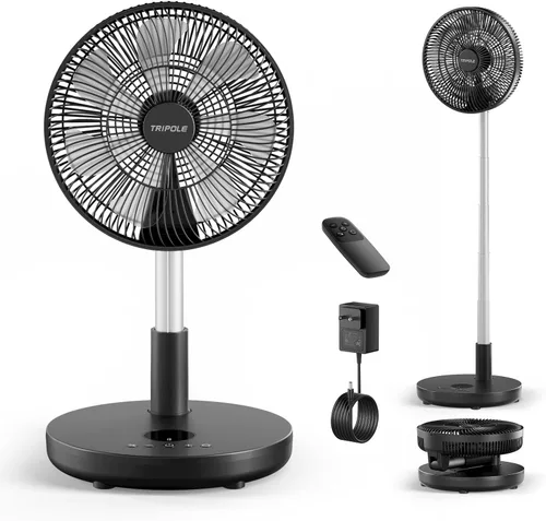 Miniatura 8 de TriPole Ventilador de Pedestal Plegable de 12" Portátil Recargable con Batería con Control Remoto, Configuración de Temporizador, Altura Ajustable