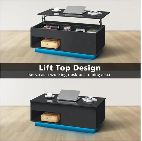 Miniatura 3 de HOMMPA - Mesa de café con tapa elevable de 40" con almacenamiento, mesa de centro LED moderna de alto brillo para sala de estar, mesa de té moderna