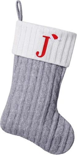 Miniatura 67 de Medias de Navidad personalizadas de 19 pulgadas con iniciales bordadas, medias de Navidad de punto negro para decoraciones de vacaciones familiares