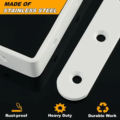 Miniatura 6 de Alise 4 soportes en L resistentes, soportes de esquina de 3.2 x 3.2 pulgadas, soportes flotantes blancos para estantes, soportes de montaje en pared